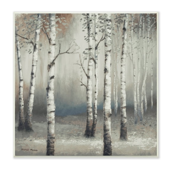 Stupell Industries Birch Trees Misty Haze Grey Forest Scene, 12 x 12, Designed by Michael Marcon