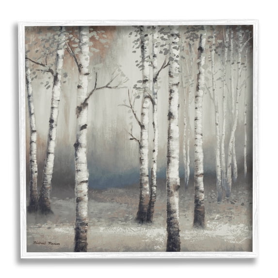 Stupell Industries Birch Trees Misty Haze Grey Forest Scene, 24 x 24, Designed by Michael Marcon