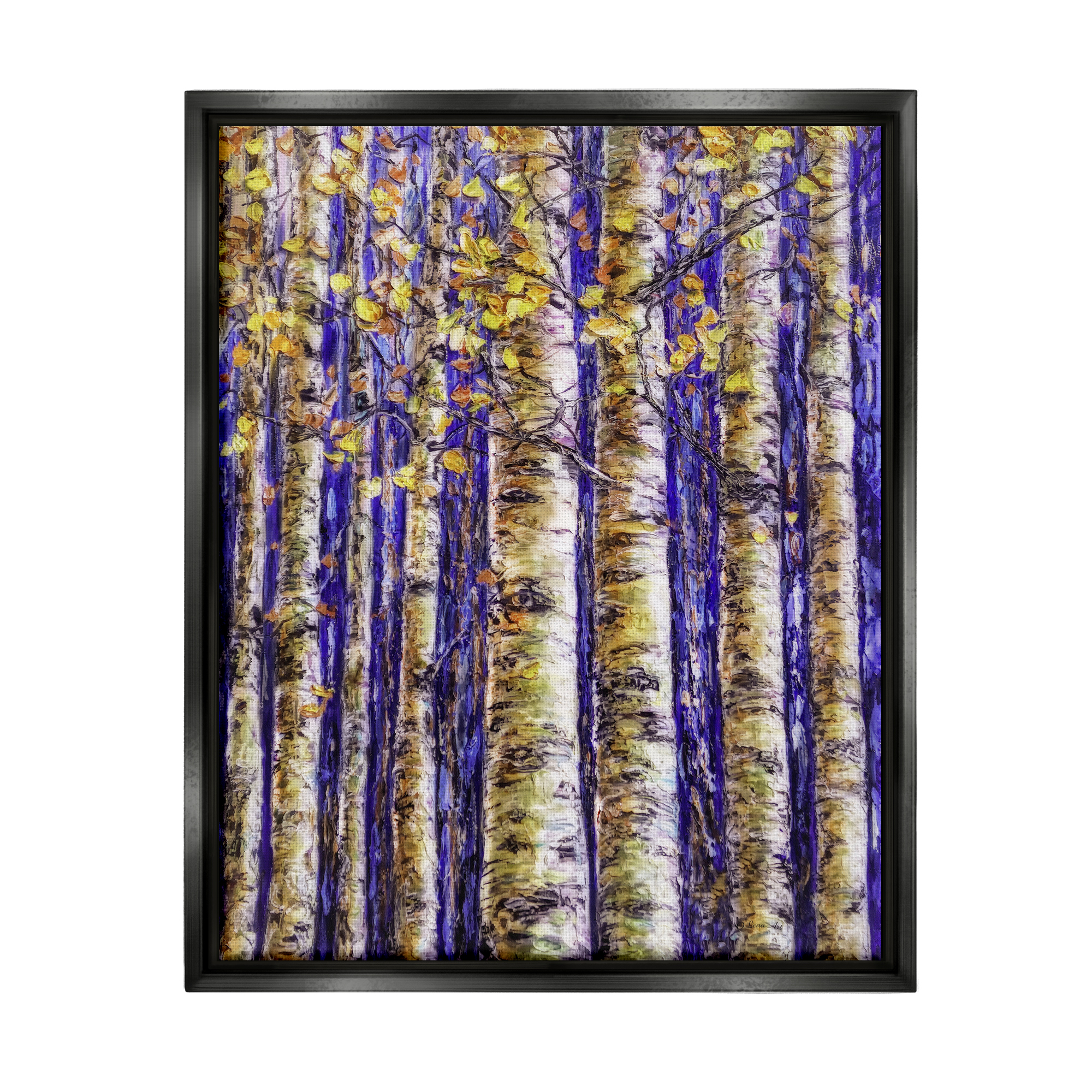 Stupell Industries Birch Trees on Blue Nature Painting Black Floater Framed Art Print Wall Art, 25 x 31