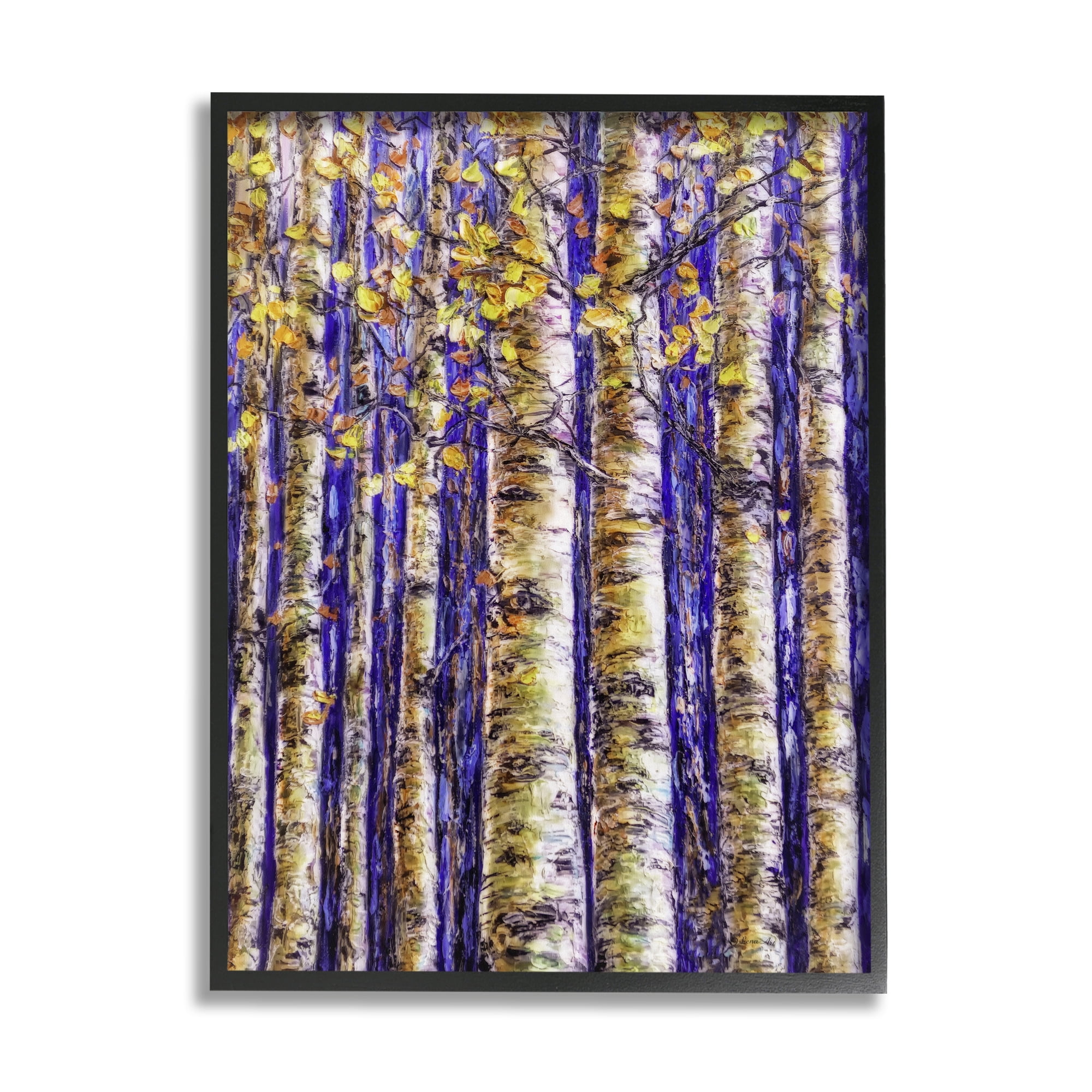 Stupell Industries Birch Trees on Blue Nature Painting Black Framed Art Print Wall Art, 11 x 14