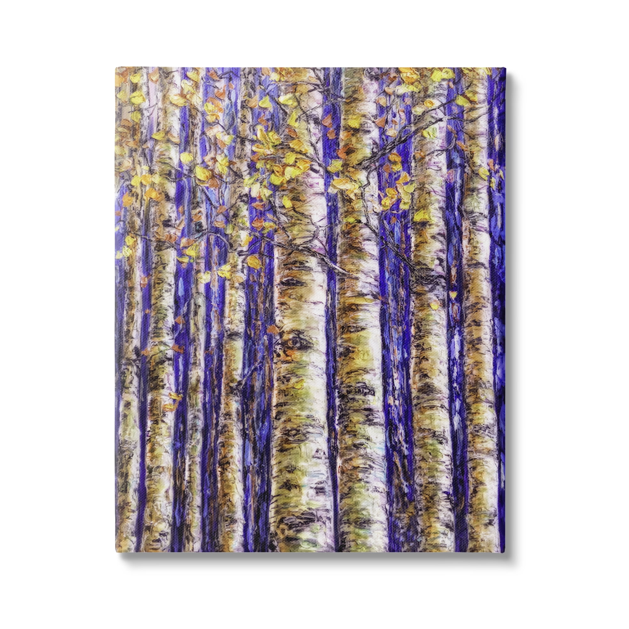 Stupell Industries Birch Trees on Blue Nature Painting Gallery Wrapped Canvas Print Wall Art, 24 x 30