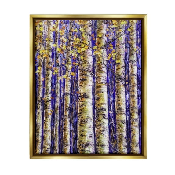 Stupell Industries Birch Trees on Blue Nature Painting Gold Floater Framed Art Print Wall Art, 17 x 21