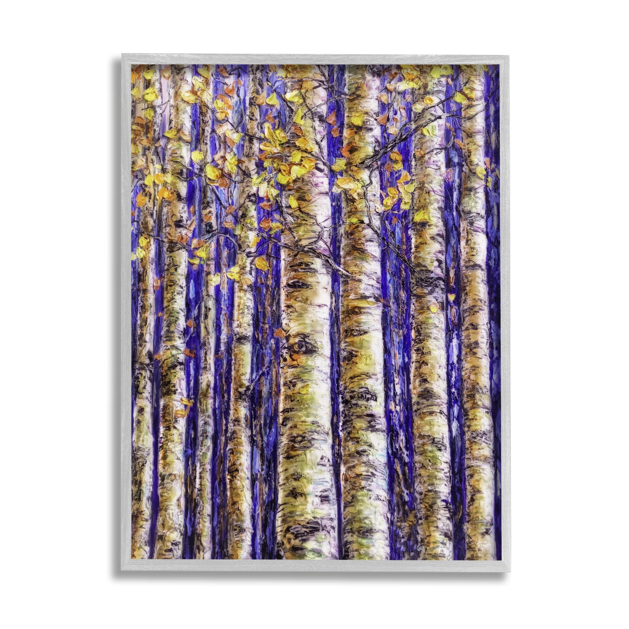 Stupell Industries Birch Trees on Blue Nature Painting Gray Framed Art Print Wall Art, 24 x 30