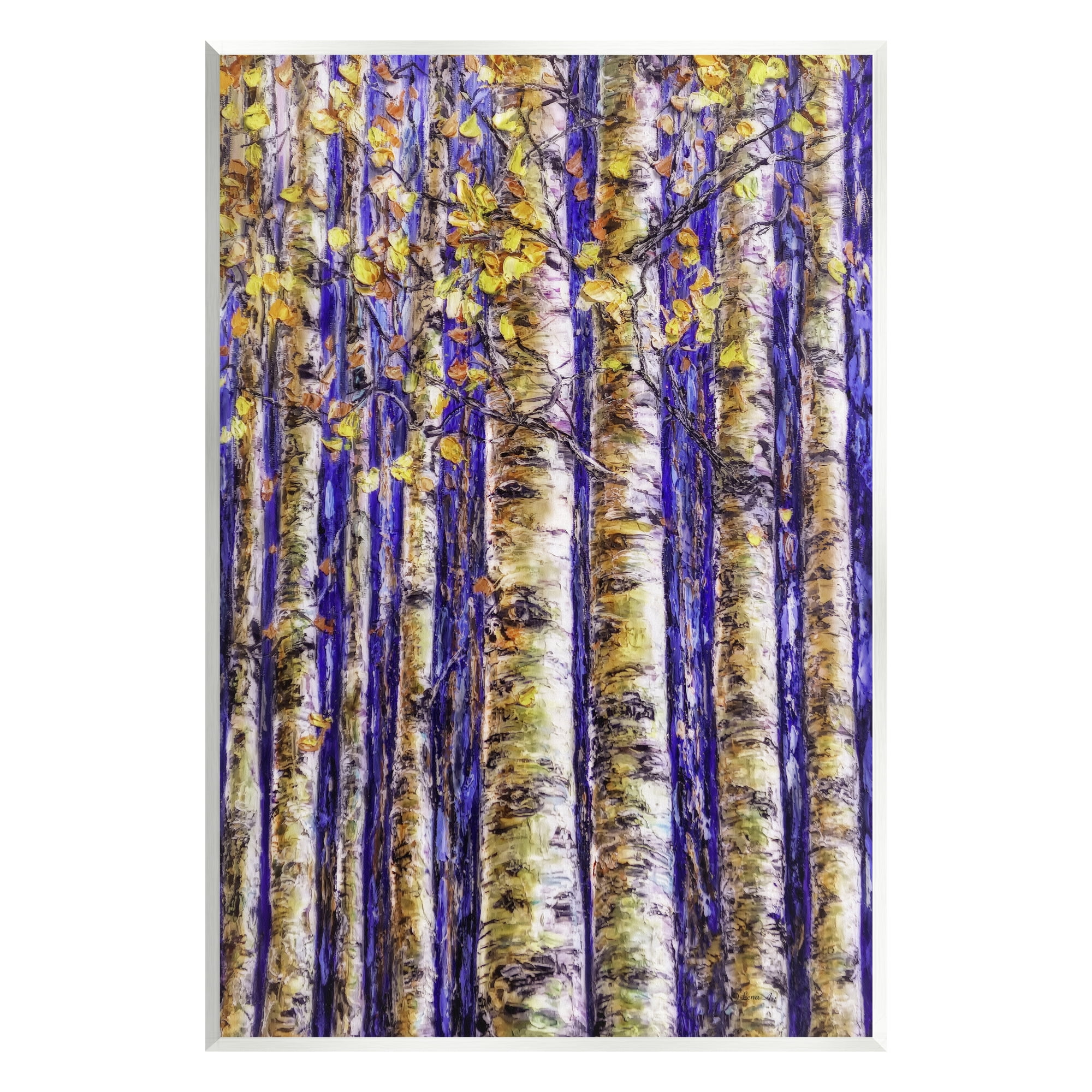 Stupell Industries Birch Trees on Blue Nature Painting Unframed Art Print Wall Art, 13 x 19