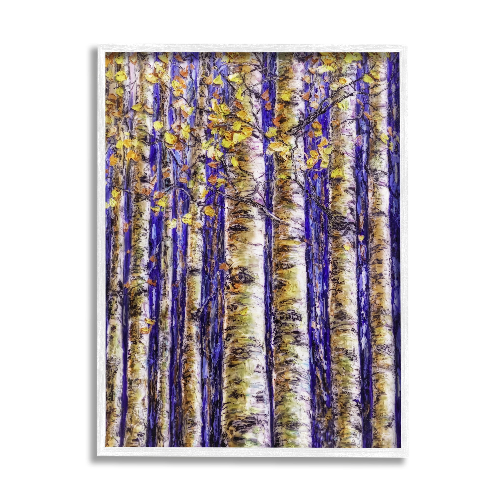 Stupell Industries Birch Trees on Blue Nature Painting White Framed Art Print Wall Art, 16 x 20