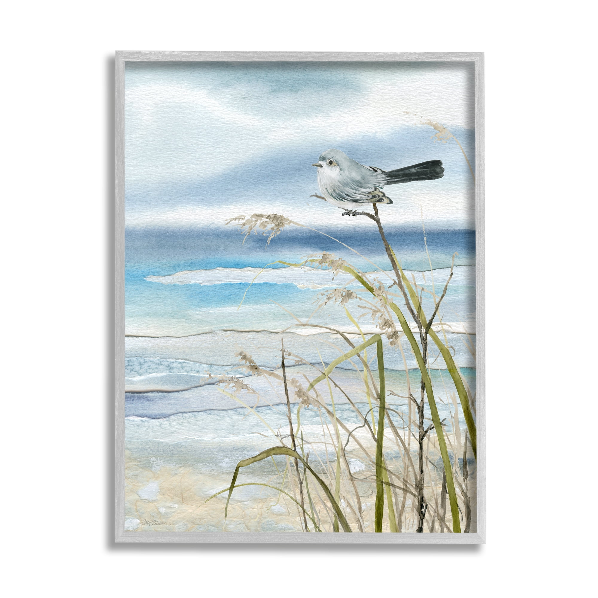 Stupell Industries Bird & Abstract Beach Animals & Insects Painting Gray Framed Art Print Wall Art, 24 x 30
