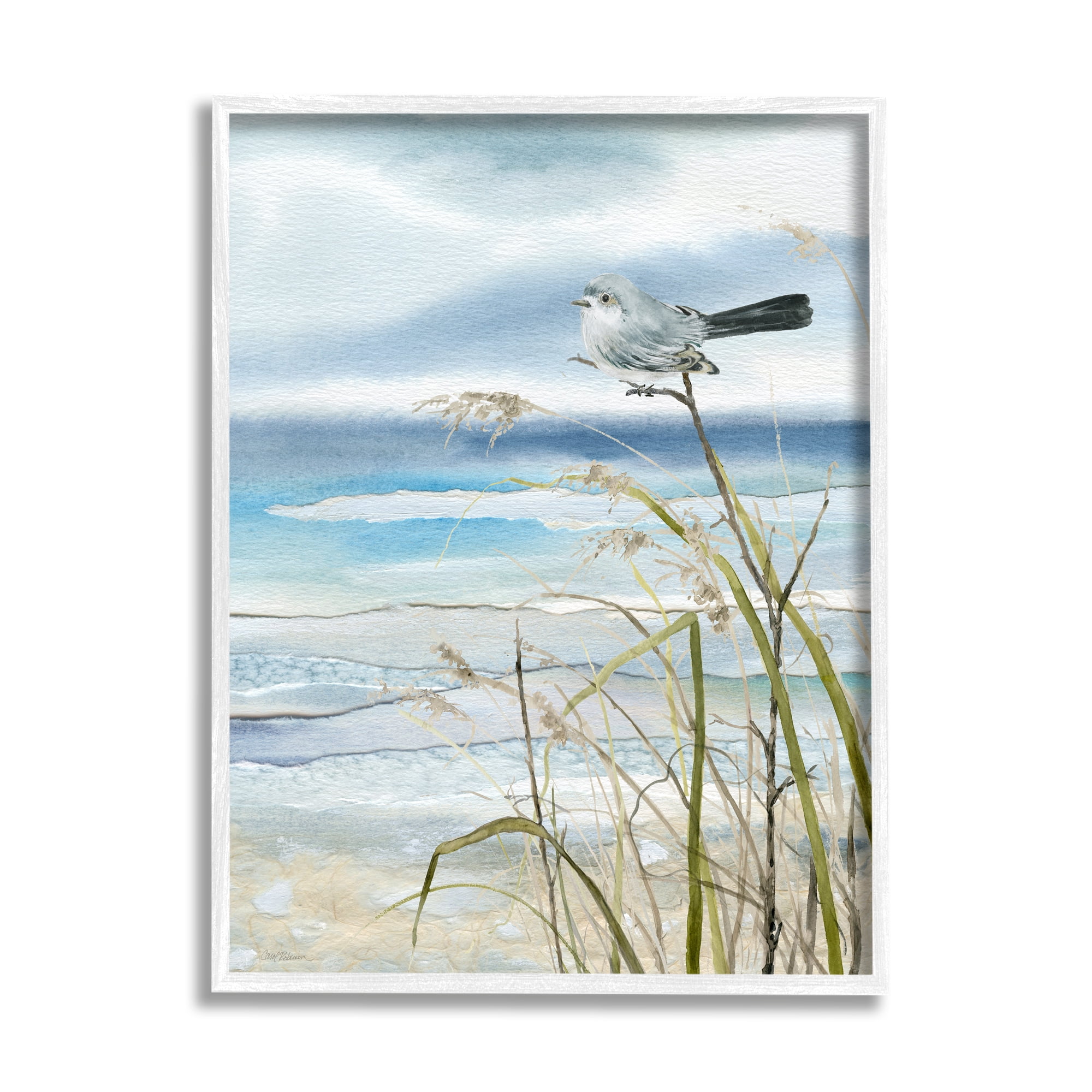 Stupell Industries Bird & Abstract Beach Animals & Insects Painting White Framed Art Print Wall Art, 16 x 20