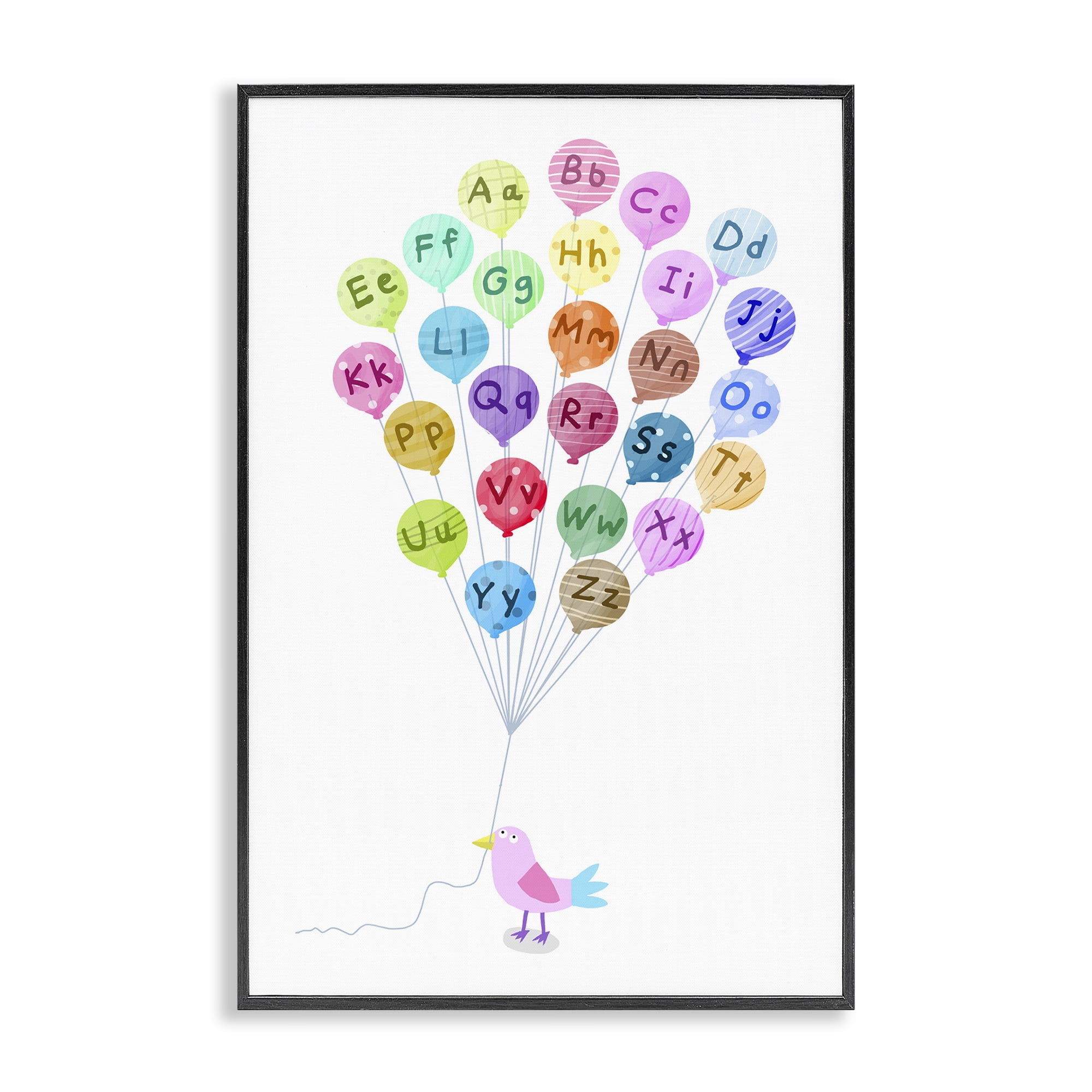 Stupell Industries Bird & Alphabet Balloons Animals & Insects Painting Black Framed Art Print Wall Art, 20 x 30