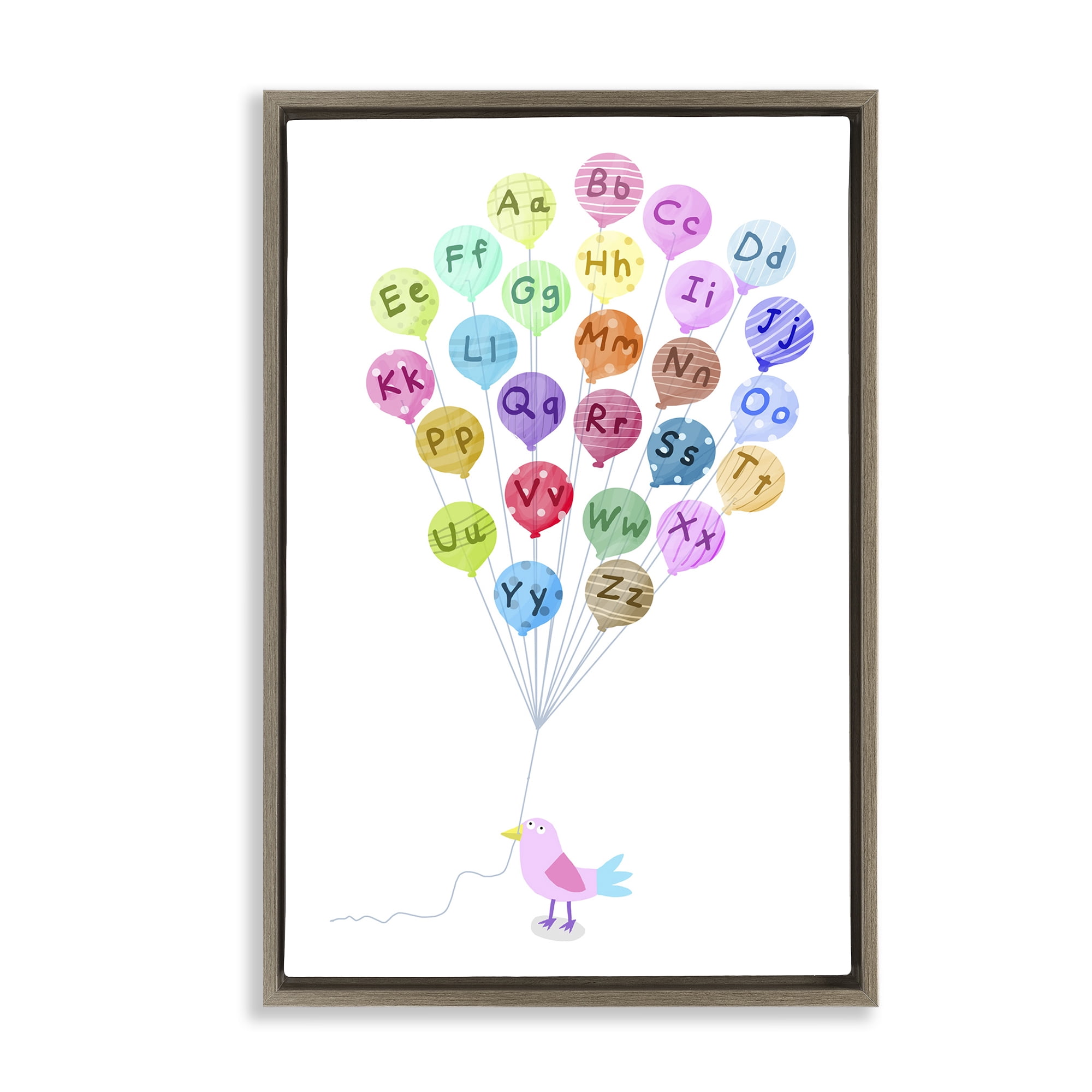 Stupell Industries Bird & Alphabet Balloons Animals & Insects Painting Brown Floater Framed Art Print Wall Art, 21 x 31