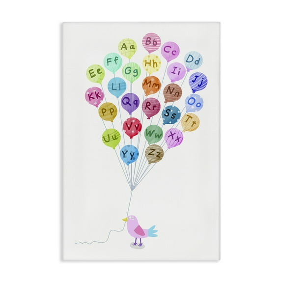Stupell Industries Bird & Alphabet Balloons Animals & Insects Painting Gallery Wrapped Canvas Art Print Wall Art, 16 x 24