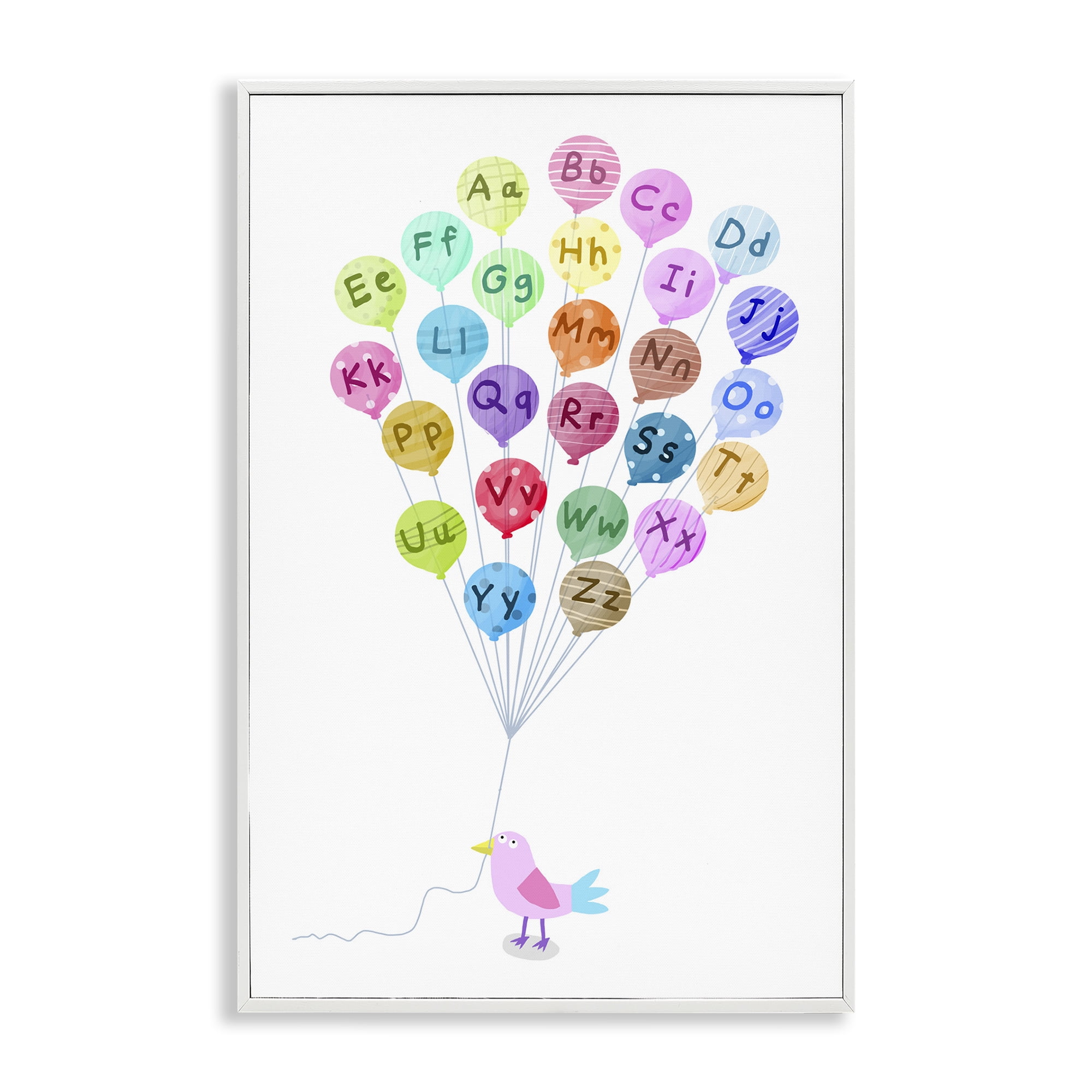 Stupell Industries Bird & Alphabet Balloons Animals & Insects Painting White Framed Art Print Wall Art, 12 x 18