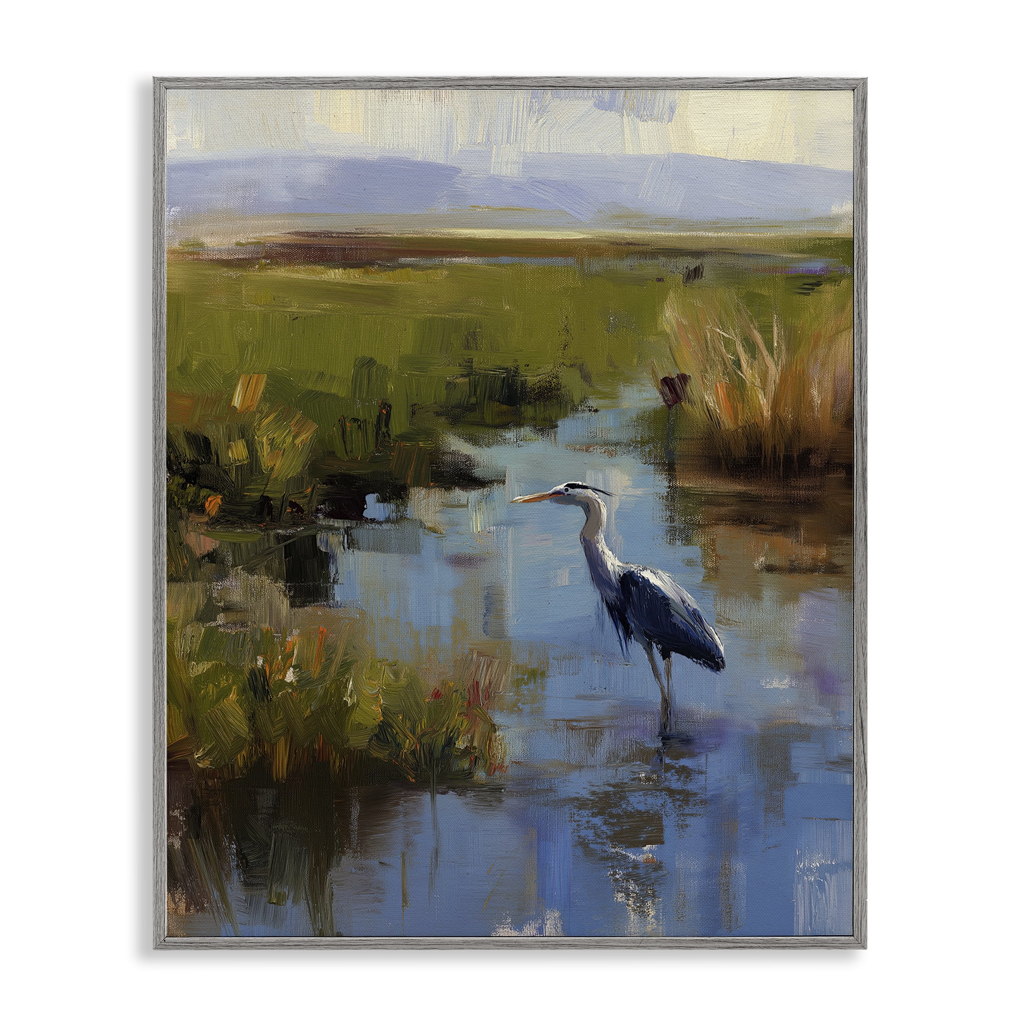 Stupell Industries Bird Among The Reeds Gray Framed Giclee Art, design by Svetlana Aleynikova
