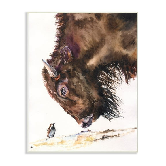 Stupell Industries Bird And Large Buffalo Animal Watercolor Painting Wall Plaque Art by George Dyachenko