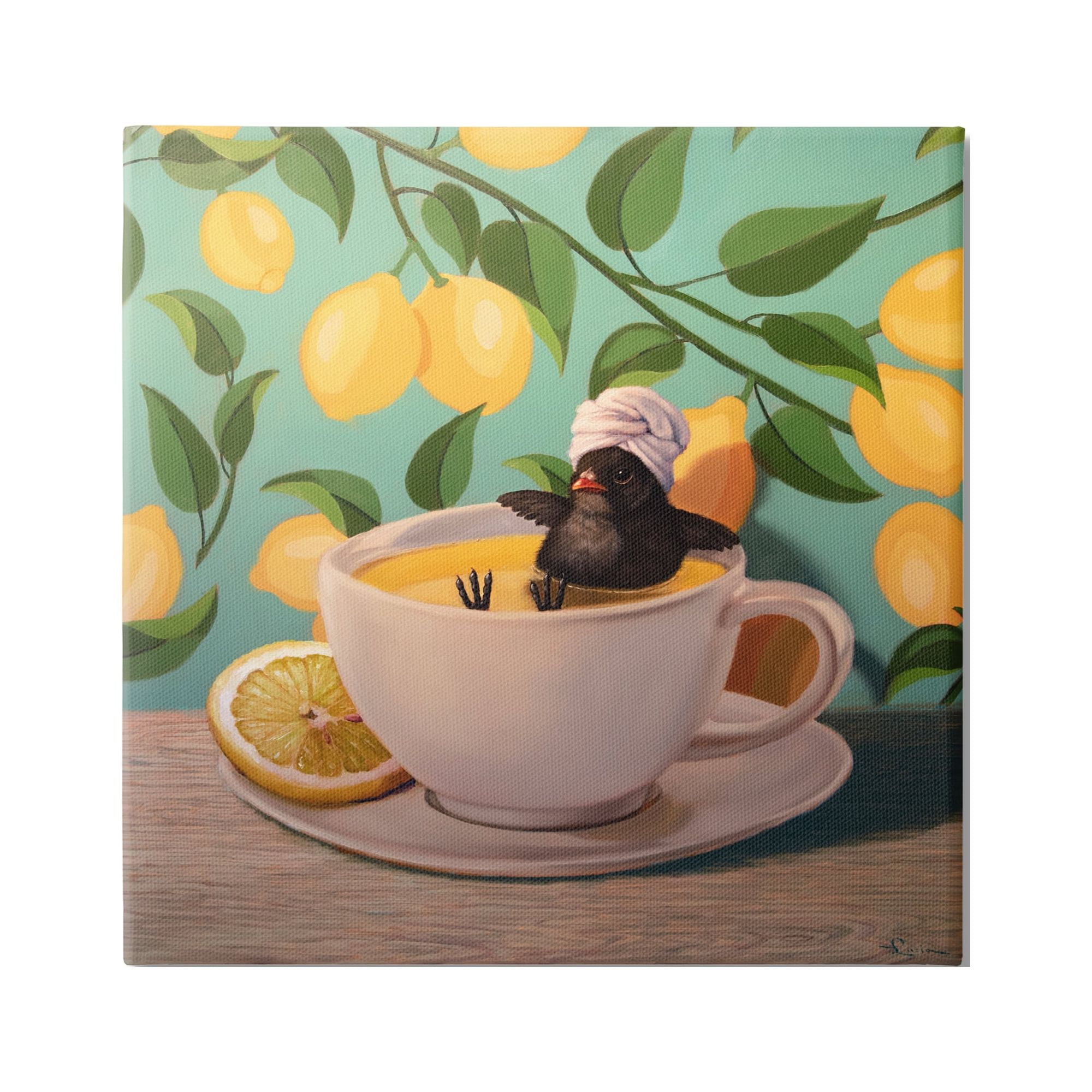 Stupell Industries Bird Bathing Lemon Tea Animals & Insects Painting Gallery Wrapped Canvas Art Print Wall Art, 36 x 36