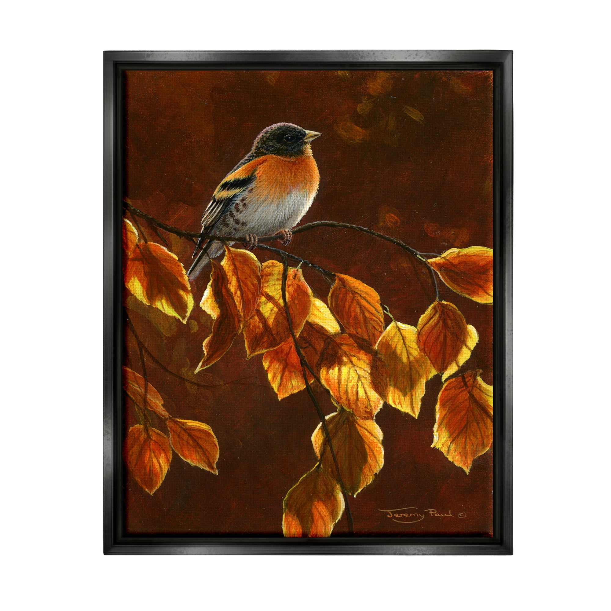 Stupell Industries Bird Brown Sunlit Foliage Animals & Insects Painting Black Floater Framed Art Print Wall Art