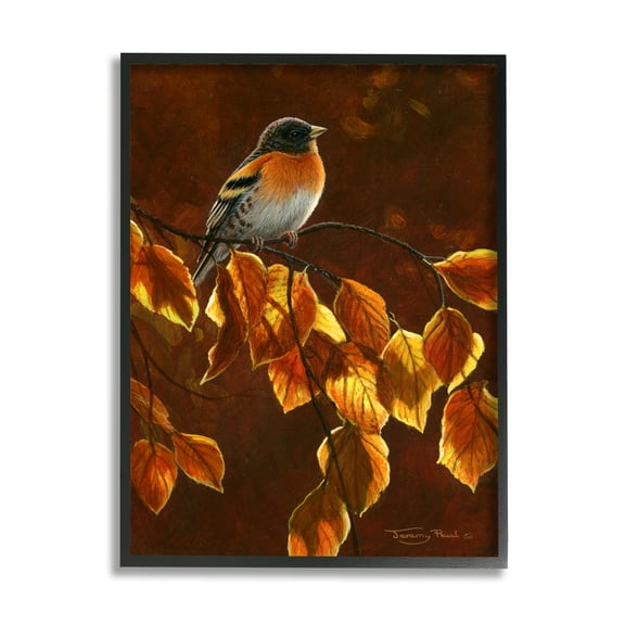 Stupell Industries Bird Brown Sunlit Foliage Animals & Insects Painting Black Framed Art Print Wall Art