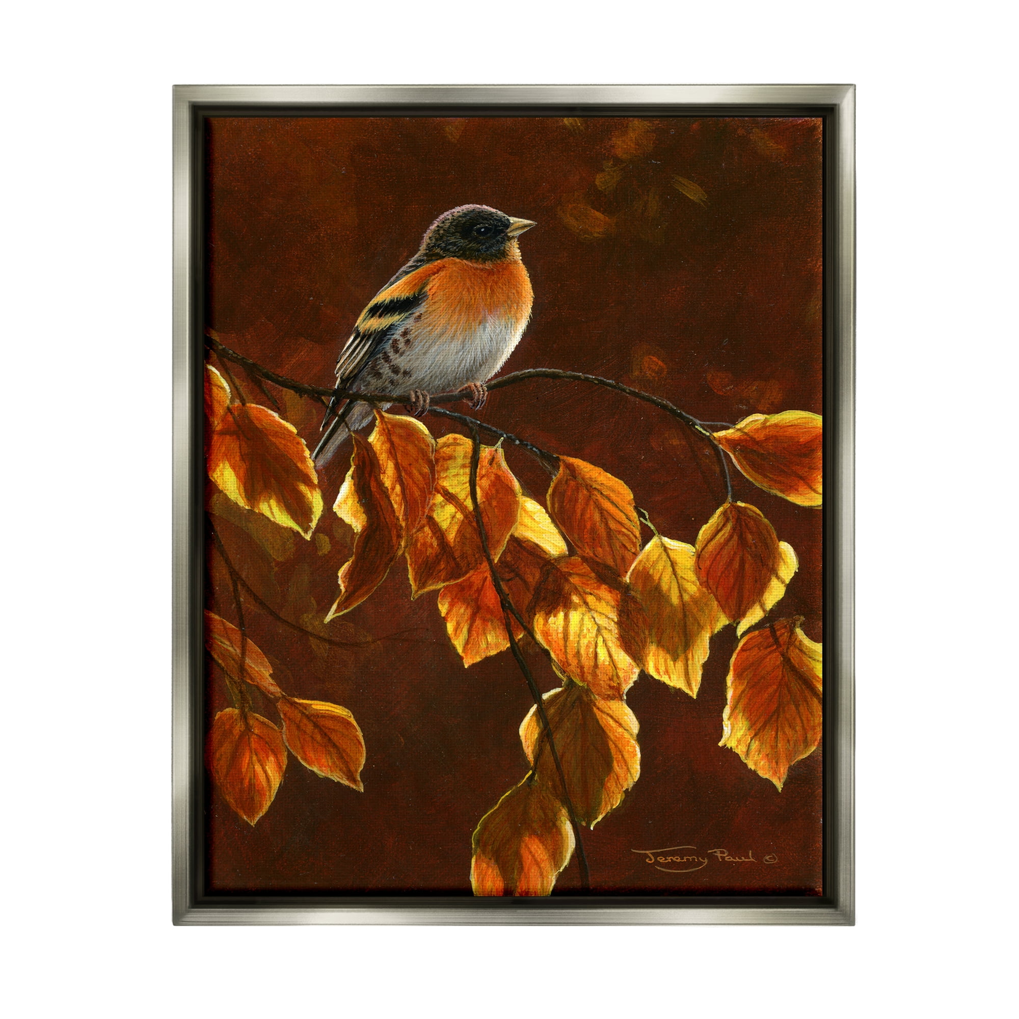 Stupell Industries Bird Brown Sunlit Foliage Animals & Insects Painting Gray Floater Framed Art Print Wall Art