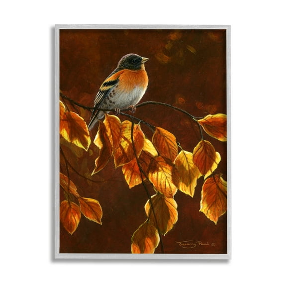 Stupell Industries Bird Brown Sunlit Foliage Animals & Insects Painting Gray Framed Art Print Wall Art