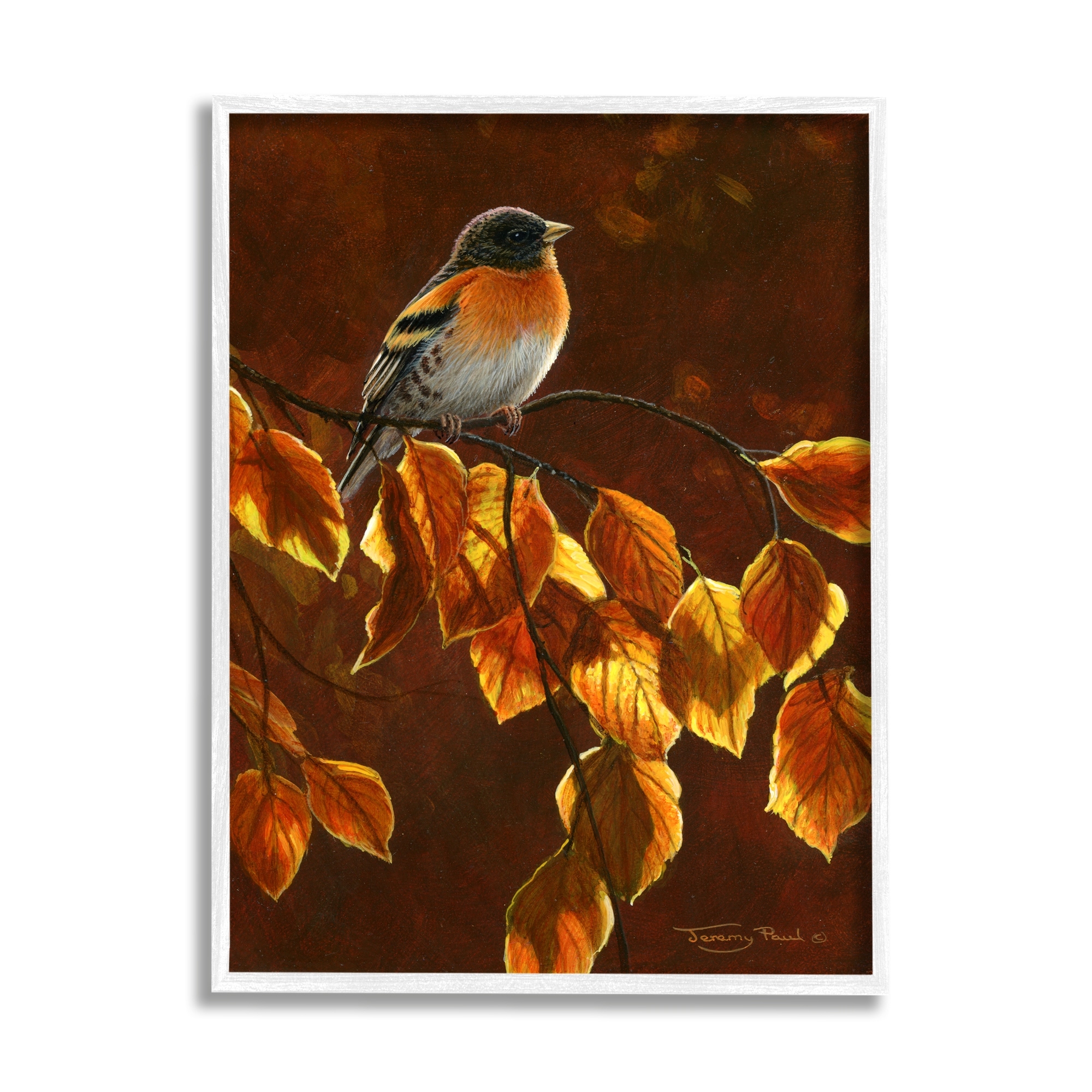 Stupell Industries Bird Brown Sunlit Foliage Animals & Insects Painting White Framed Art Print Wall Art