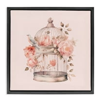 Stupell Industries Bird Cage with Rose Blooms Botanical & Floral Painting Black Floater Framed Canvas Art Print Wall Art, 18 x 18