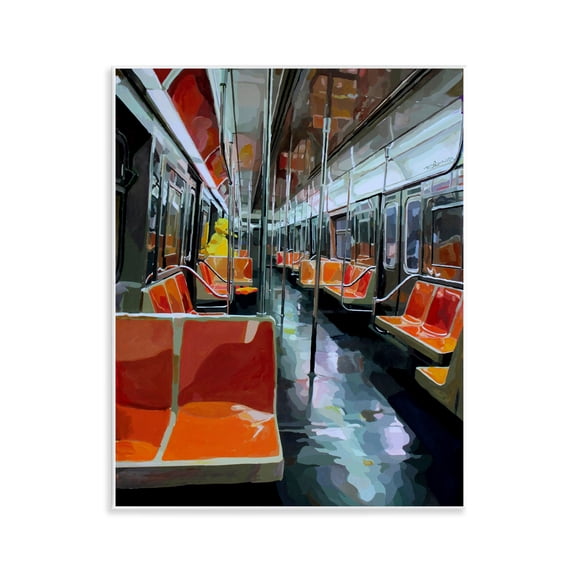 Stupell Industries Bird Character in Subway Train Transportation Painting Unframed Art Print Wall Art, 11 x 14