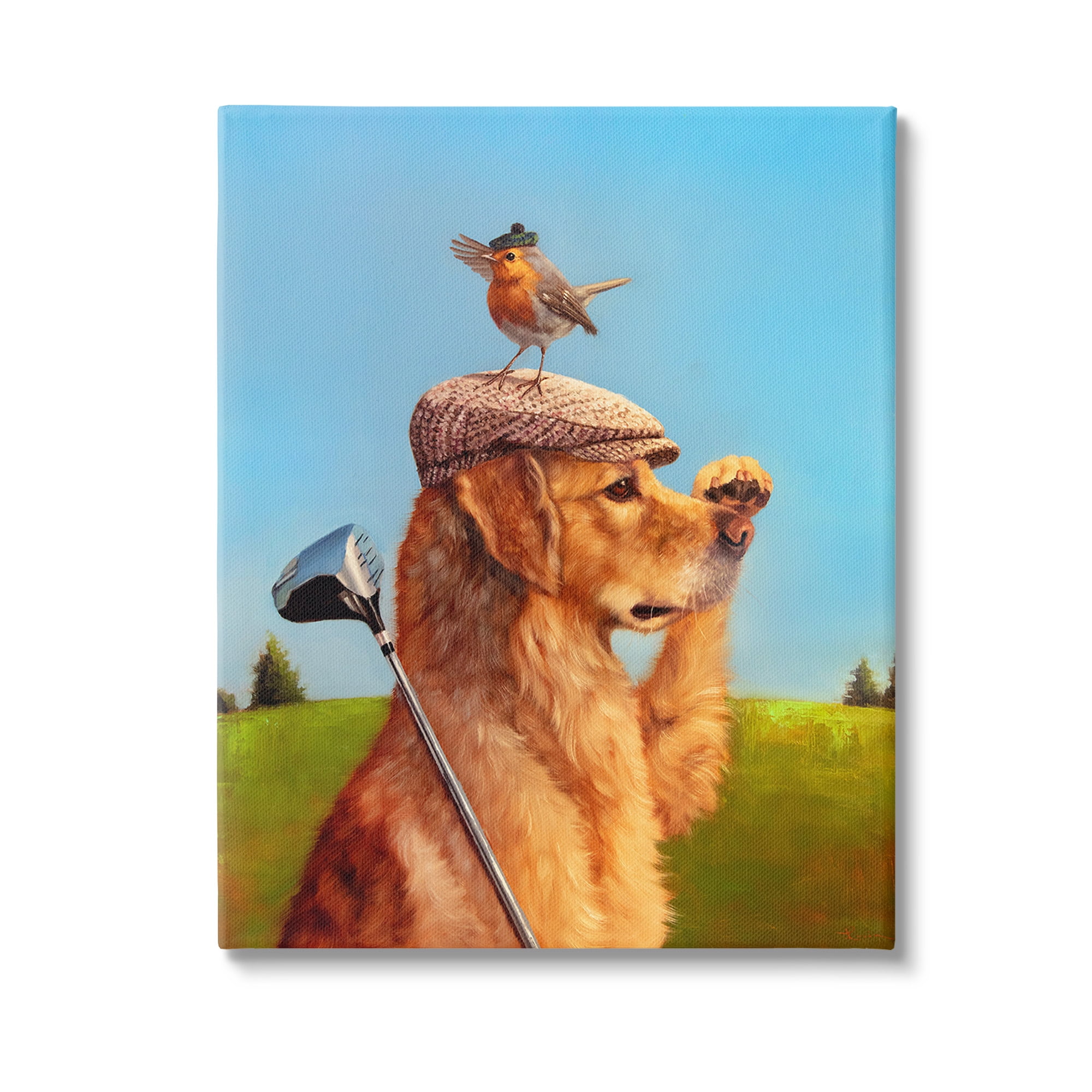 Stupell Industries Bird & Dog Golfing Animals & Insects Painting Gallery Wrapped Canvas Art Print Wall Art, 36 x 48