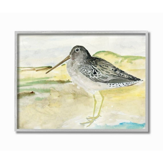 Stupell Industries Bird Encounter Landscape Animal Watercolor Painting Gray Framed Art Print Wall Art, 11x14, by Stellar Design Studio