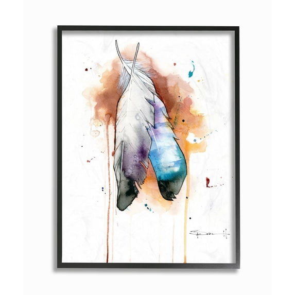 Stupell Industries Bird Feathers Abstract Watercolor Painting Black Framed Art Print Wall Art, 11x14, by Sean Parnell