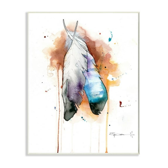 Stupell Industries Bird Feathers Abstract Watercolor Painting Wall Plaque by Sean Parnell
