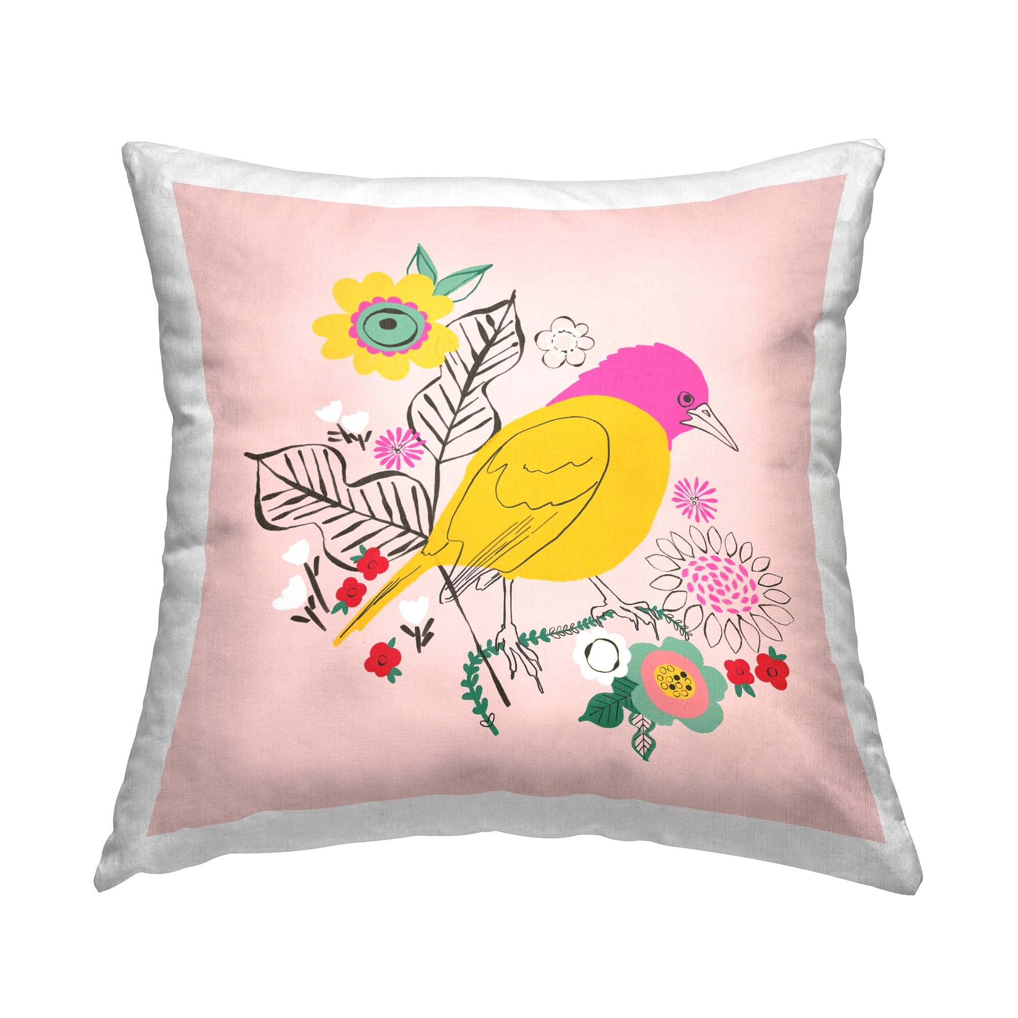 Stupell Industries Bird & Florals Pattern Decorative Printed Throw Pillow, 18 x 18