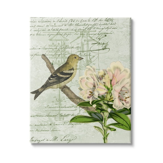 Stupell Industries Bird House Vintage Patent Lily Floral American Goldfinch, 36 x 48, Design by Daphne Polselli