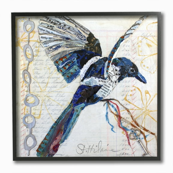 Stupell Industries Bird Journal Collage Textured Animal Design Graphic Art Black Framed Art Print Wall Art, 12x12, by Elizabeth St. Hilaire