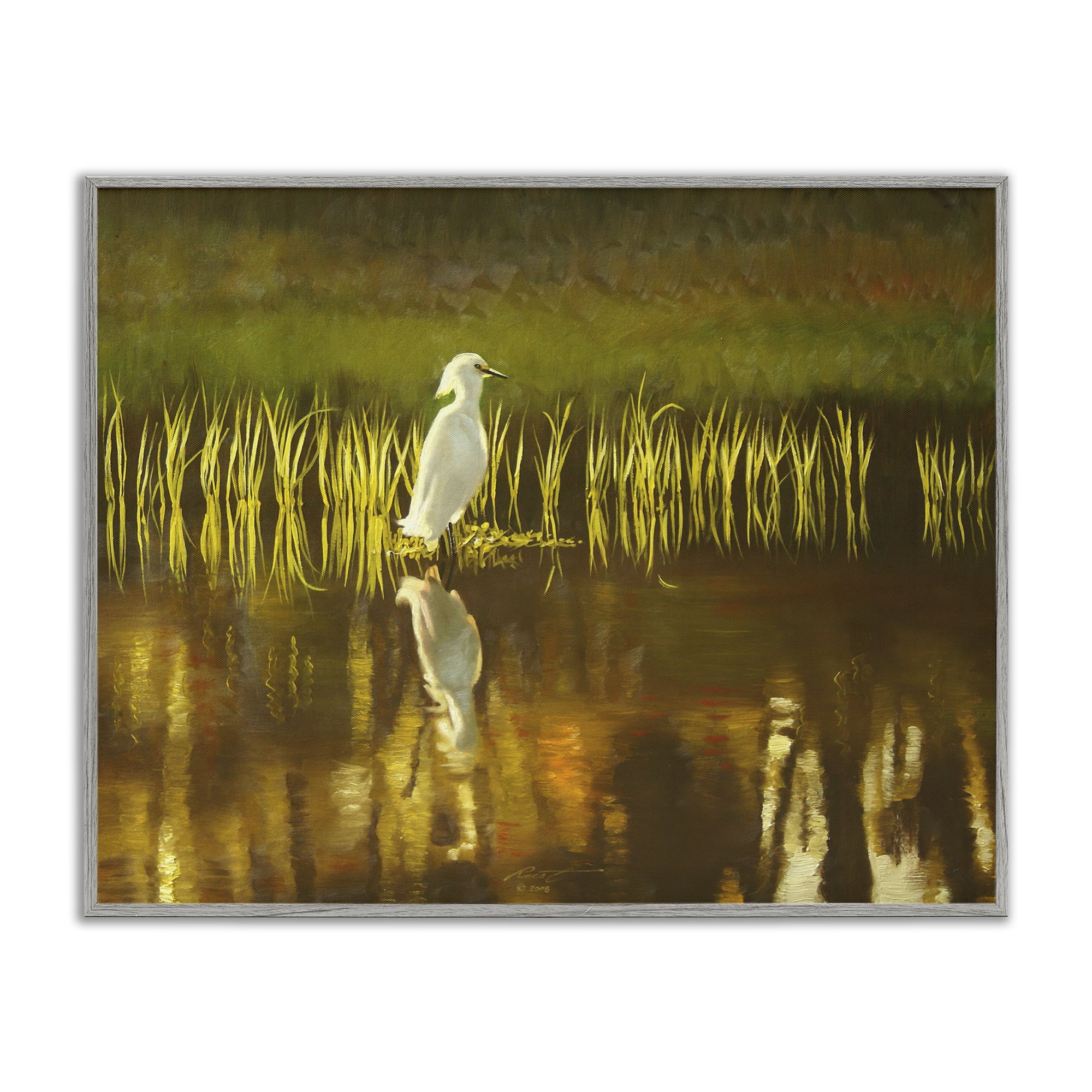 Stupell Industries Bird & Lake Botanicals Landscape Painting Gray Framed Art Print Wall Art, 14 x 11