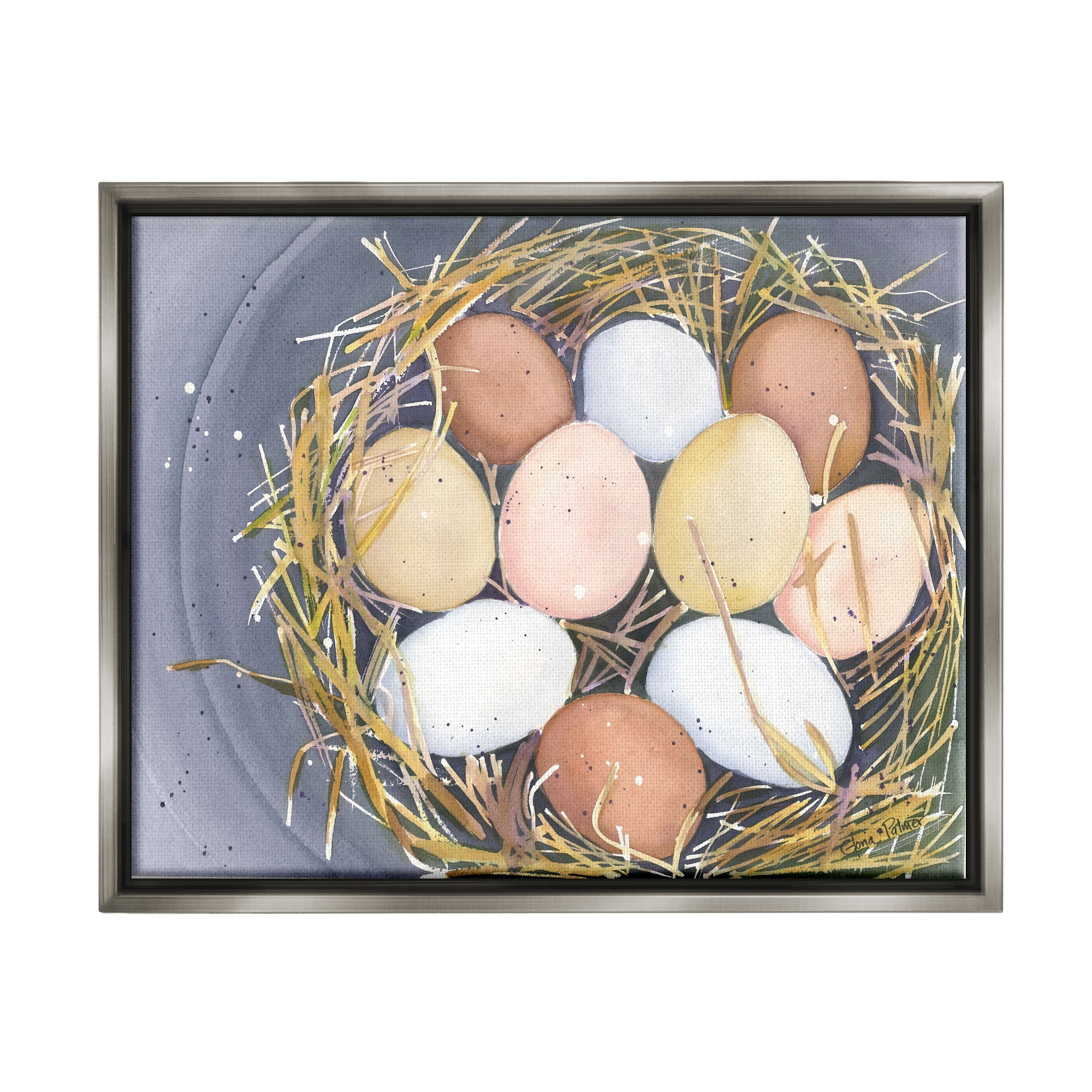 Stupell Industries Bird Nest Eggs Nature Painting Animals & Insects Painting Gray Floater Framed Art Print Wall Art