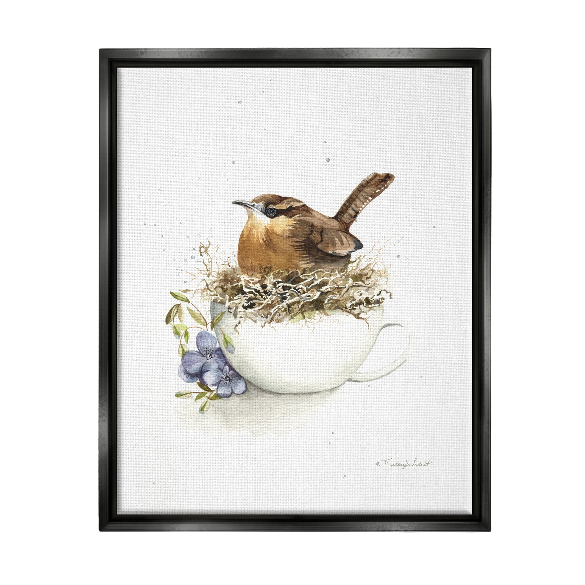 Stupell Industries Bird Nest in Teacup Animals & Insects Painting Black Floater Framed Art Print Wall Art, 17 x 21