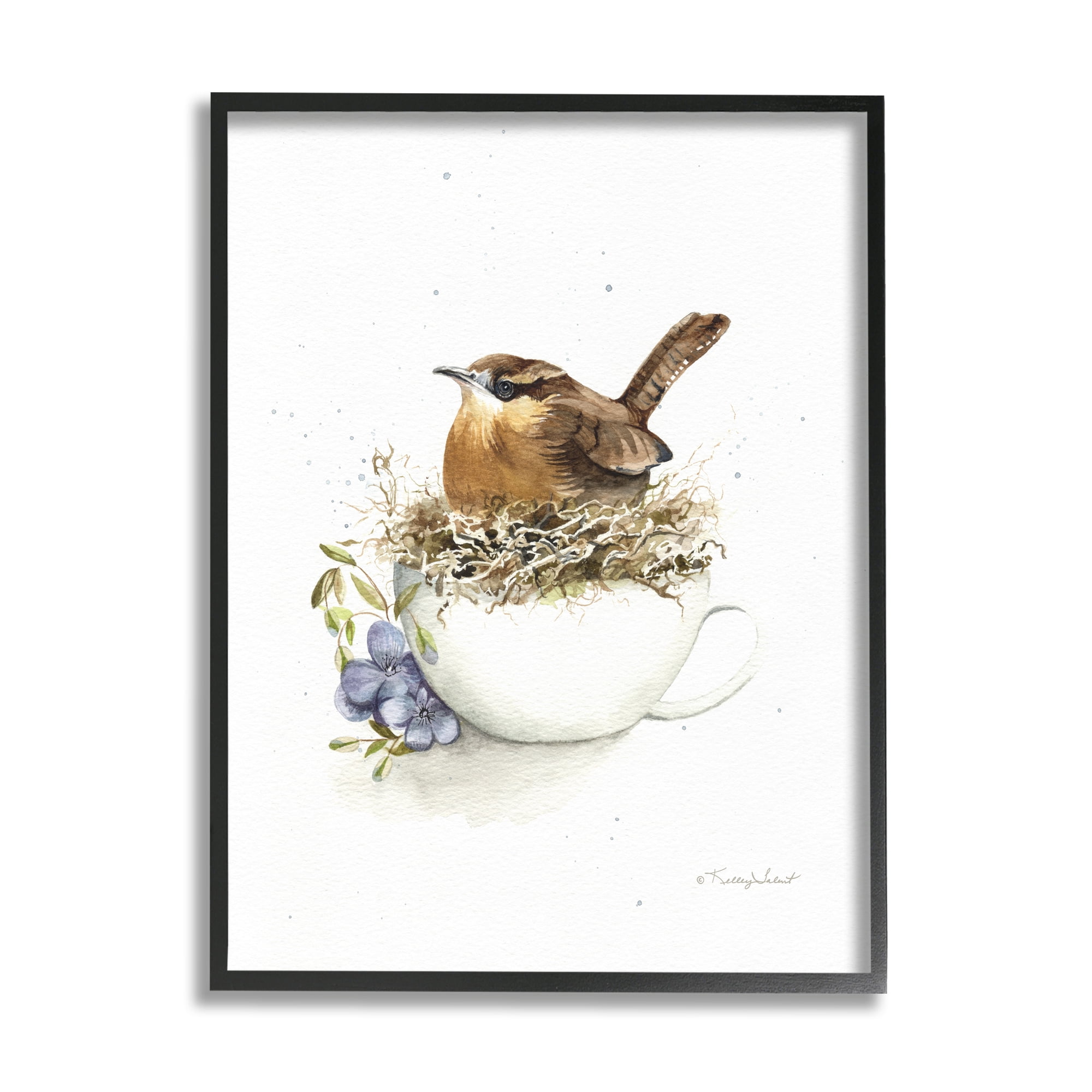 Stupell Industries Bird Nest in Teacup Animals & Insects Painting Black Framed Art Print Wall Art, 16 x 20