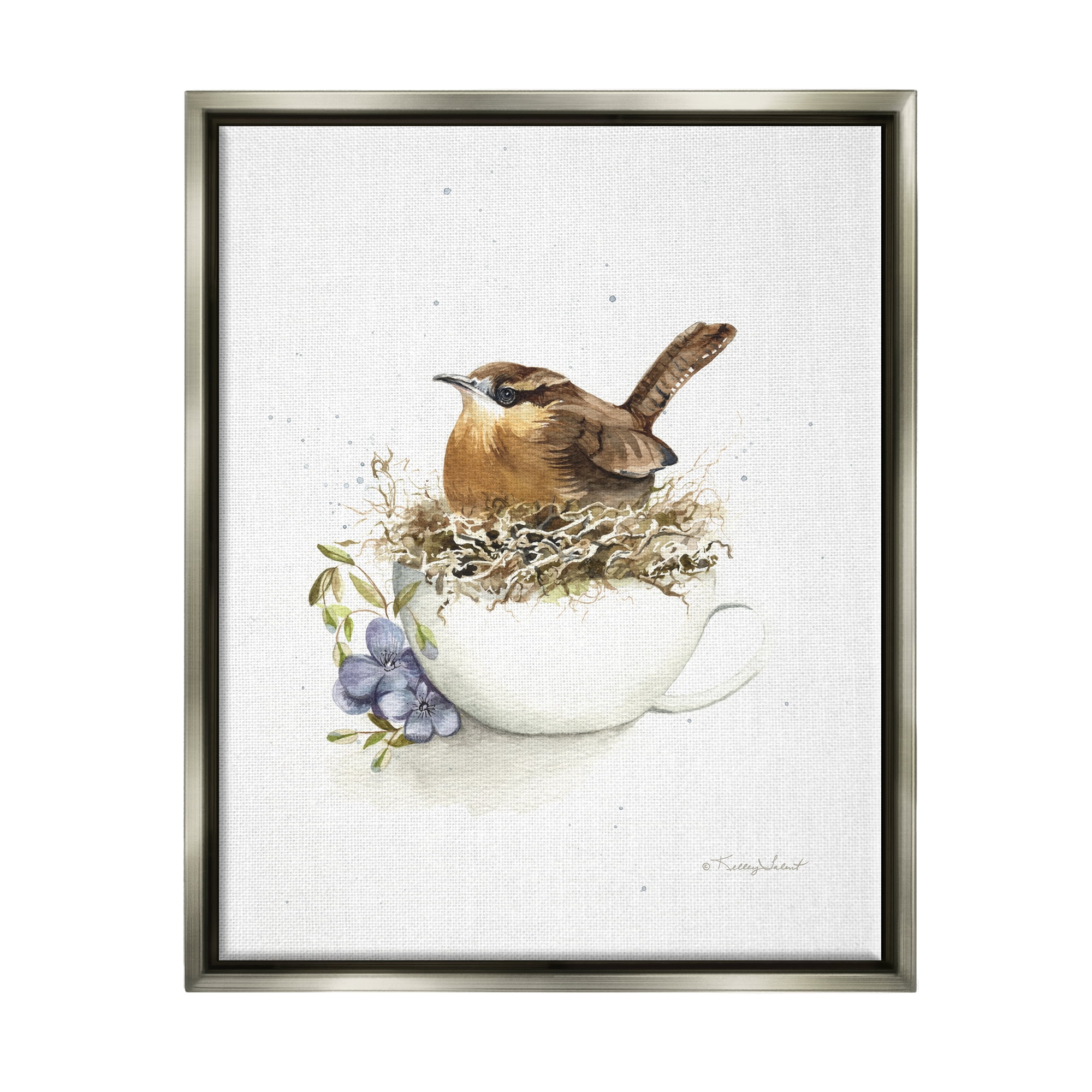 Stupell Industries Bird Nest in Teacup Animals & Insects Painting Gray Floater Framed Art Print Wall Art, 25 x 31