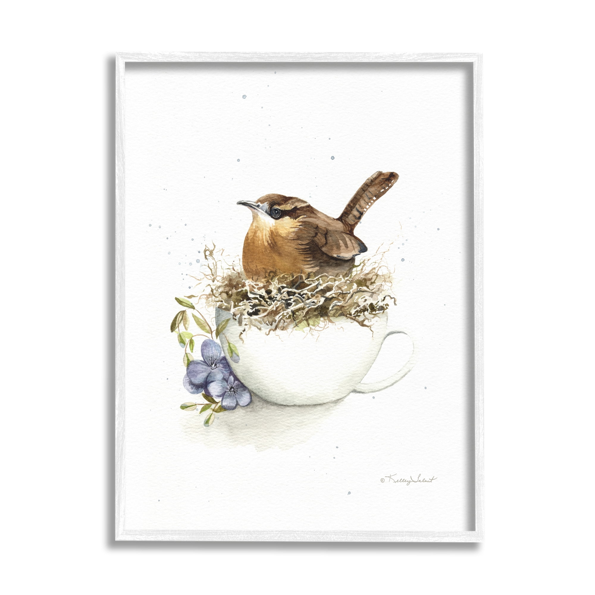 Stupell Industries Bird Nest in Teacup Animals & Insects Painting White Framed Art Print Wall Art, 24 x 30