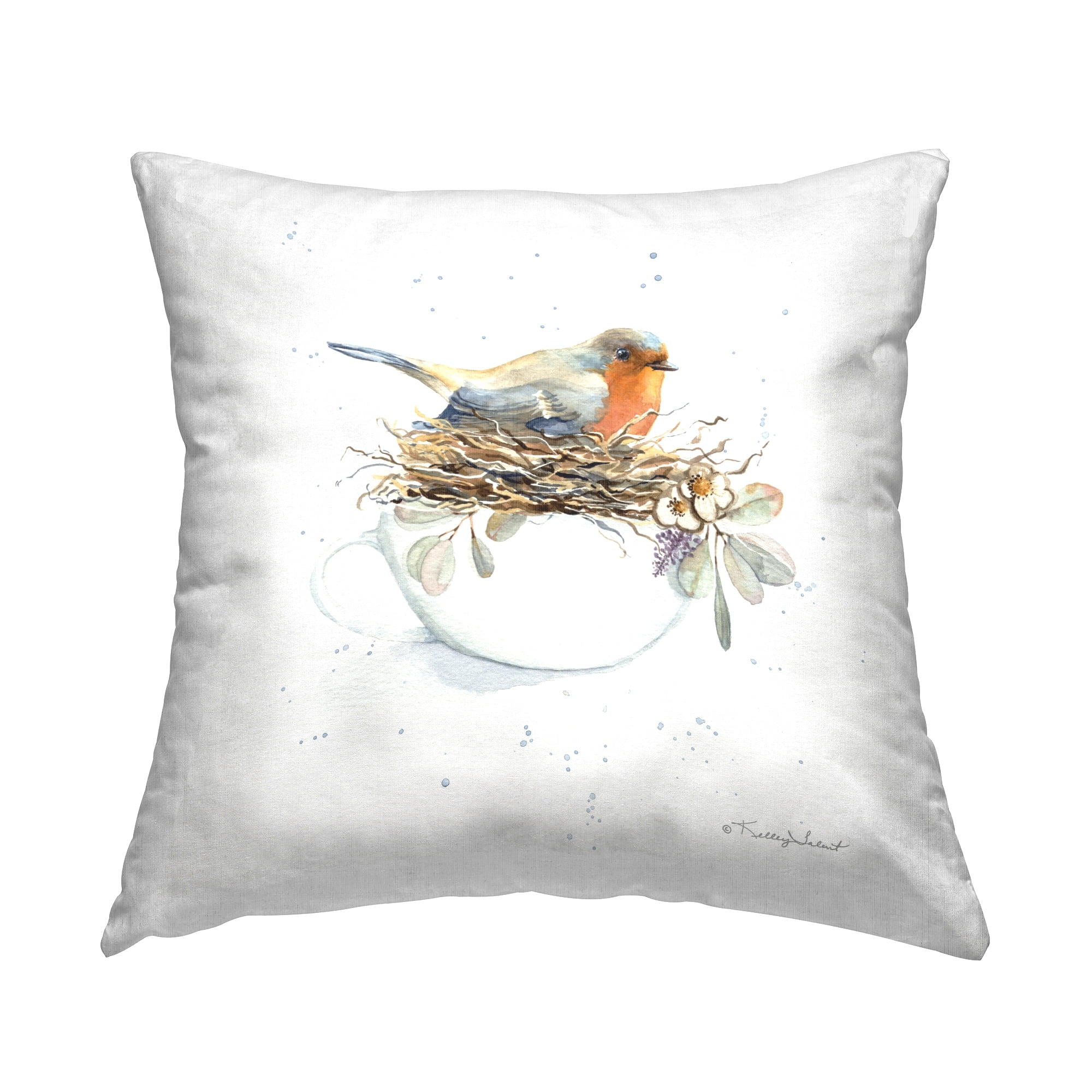 Stupell Industries Bird Nest in Teacup Square Decorative Printed Throw Pillow, 18 x 18