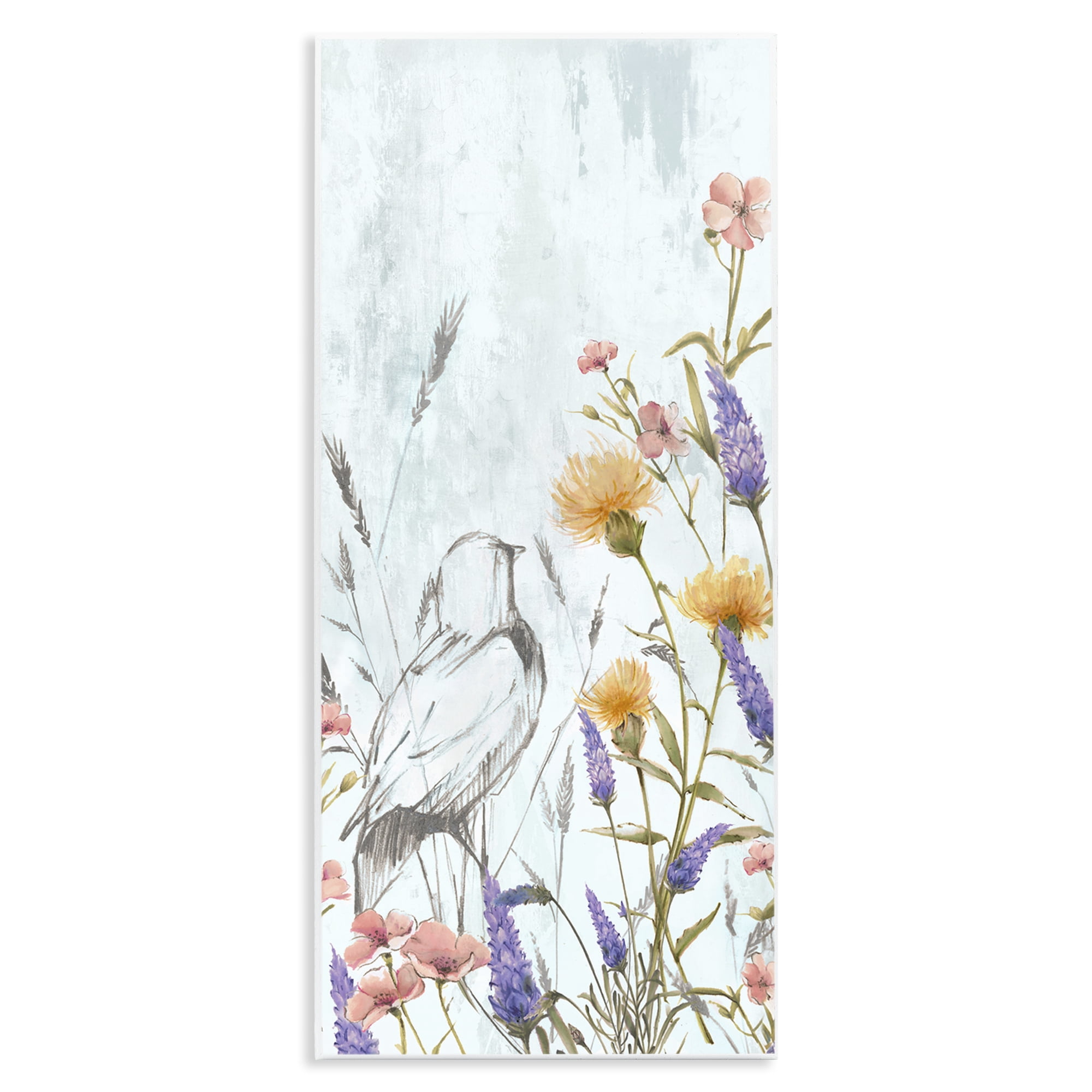 Stupell Industries Bird Outline with Wildflowers Plants & Flowers Painting Unframed Art Print Wall Art, 7 x 17