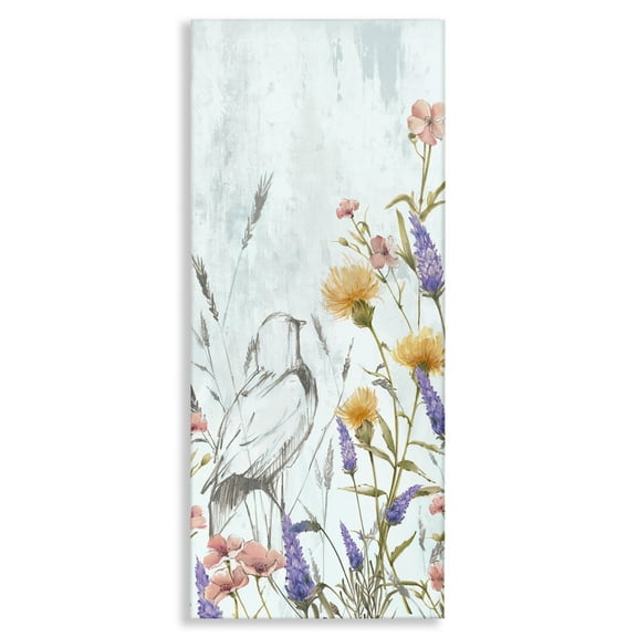 Stupell Industries Bird Outline with Wildflowers Plants & Flowers Painting Wrapped Canvas Art Print Wall Art, 10 x 24