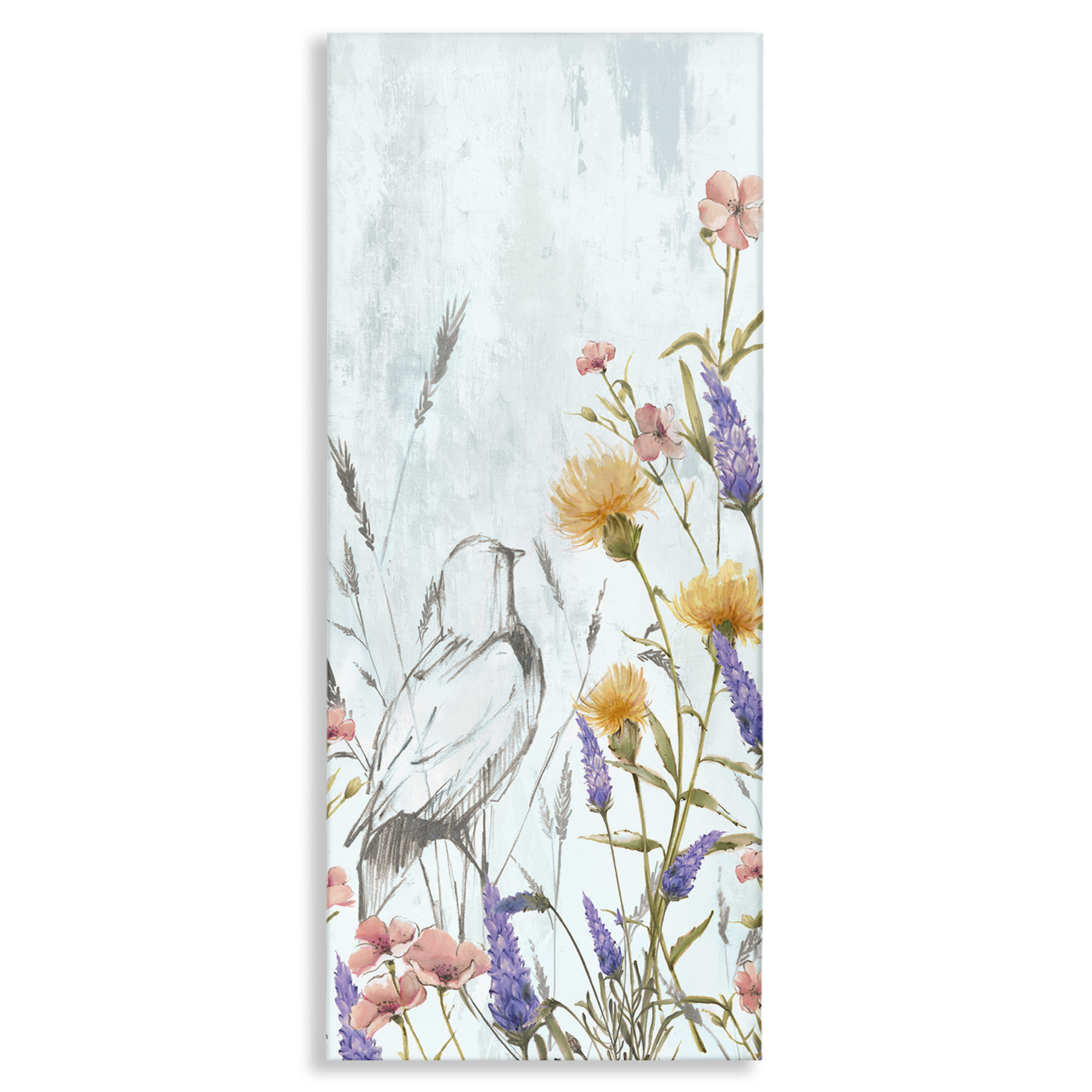 Stupell Industries Bird Outline with Wildflowers Plants & Flowers Painting Wrapped Canvas Art Print Wall Art, 20 x 48