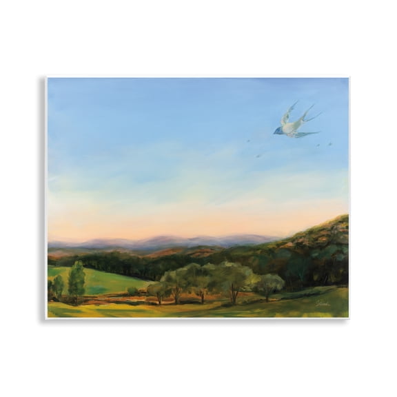 Stupell Industries Bird Over Fable Farm Landscape & Nature Painting Unframed Art Print Wall Art, 14 x 11