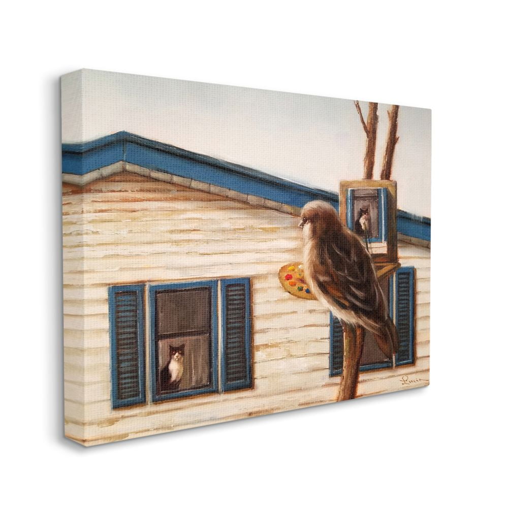 Stupell Industries Bird Paints Indoor Cat Comical Animal Painting Canvas Wall Art Design by Lucia Heffernan, 30" x 40"