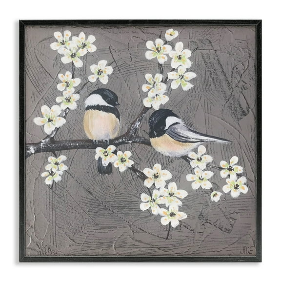 Stupell Industries Bird Pair on Branch Animals & Insects Painting Black Framed Art Print Wall Art, 12 x 12