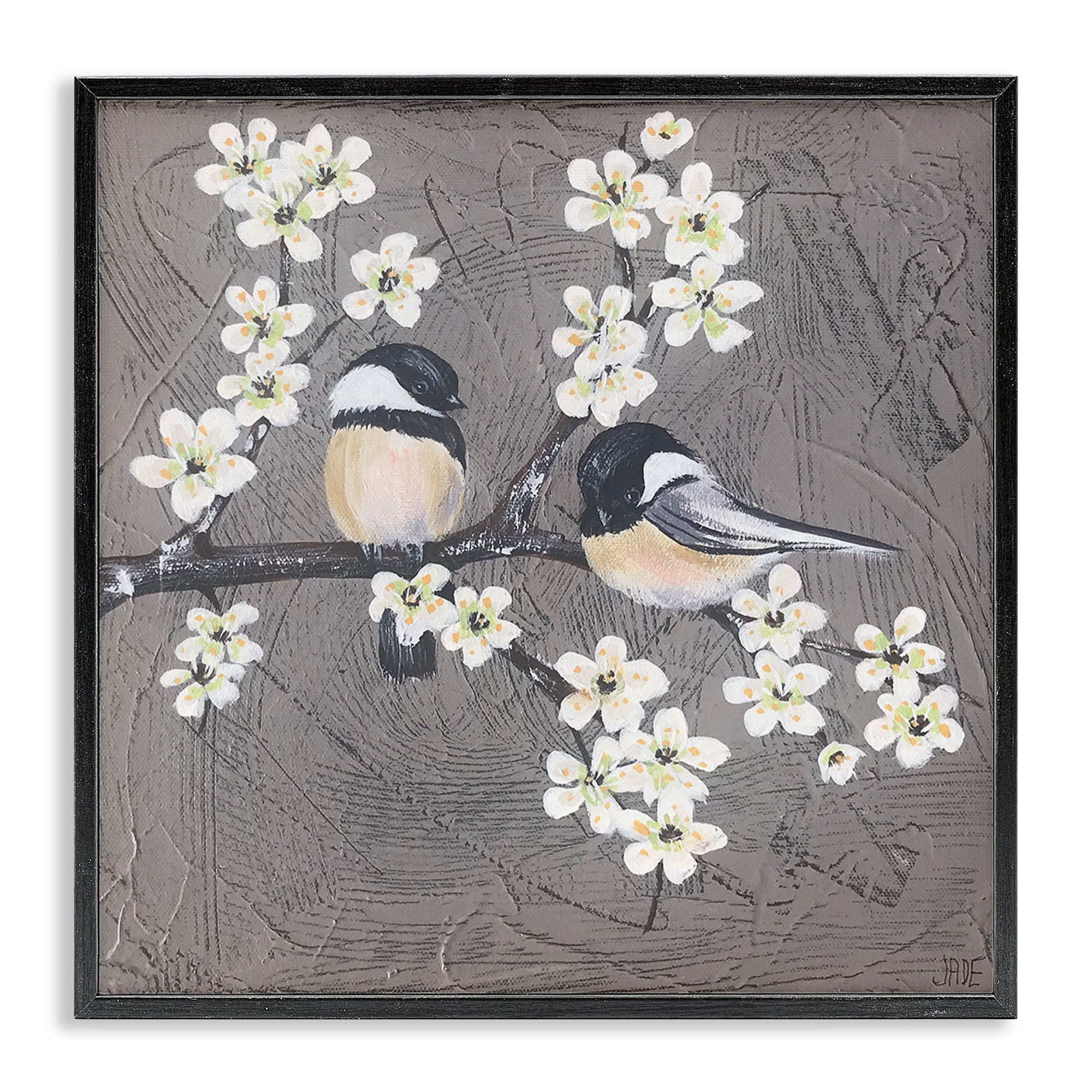 Stupell Industries Bird Pair on Branch Animals & Insects Painting Black Framed Art Print Wall Art, 17 x 17