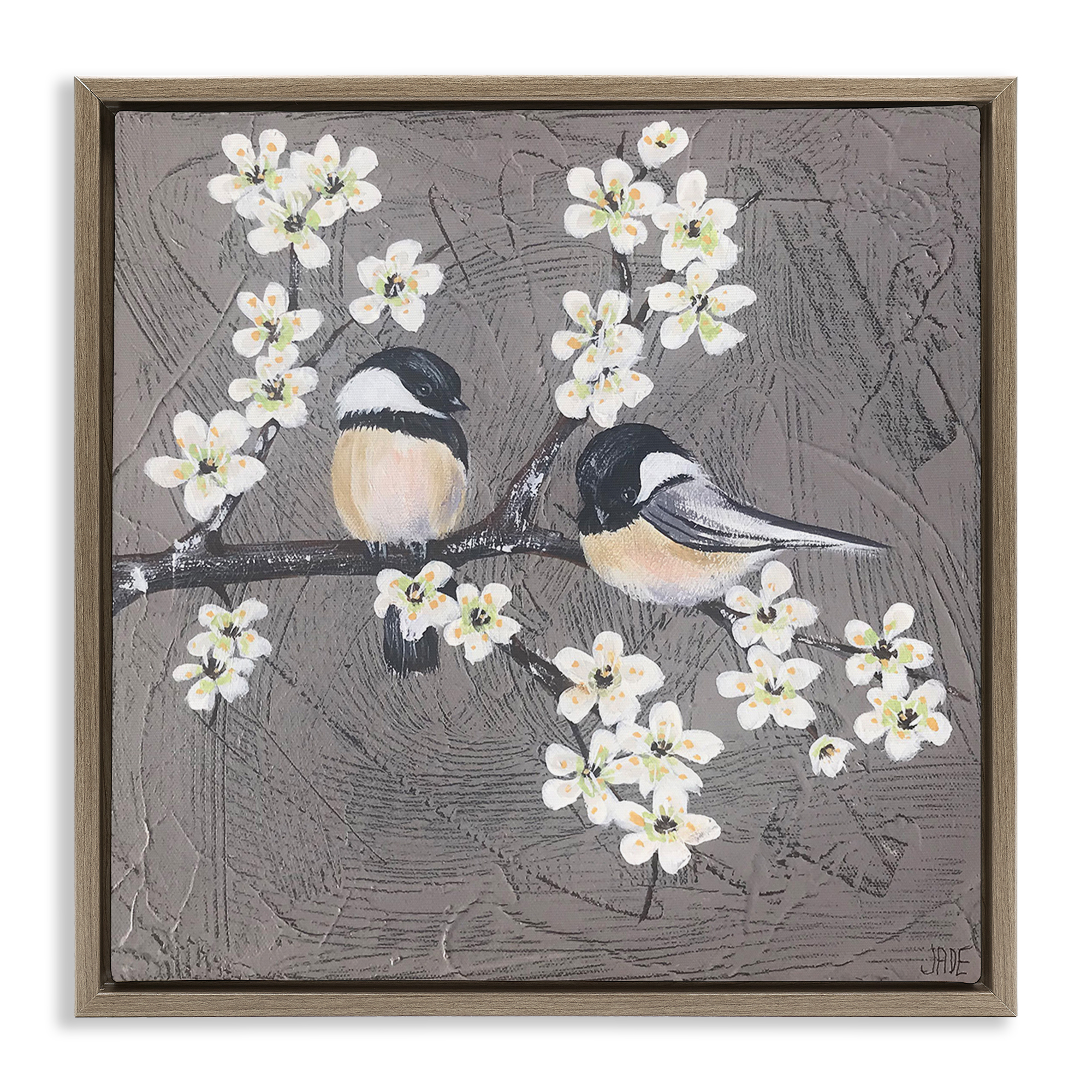Stupell Industries Bird Pair on Branch Animals & Insects Painting Brown Floater Framed Canvas Art Print Wall Art, 25 x 25