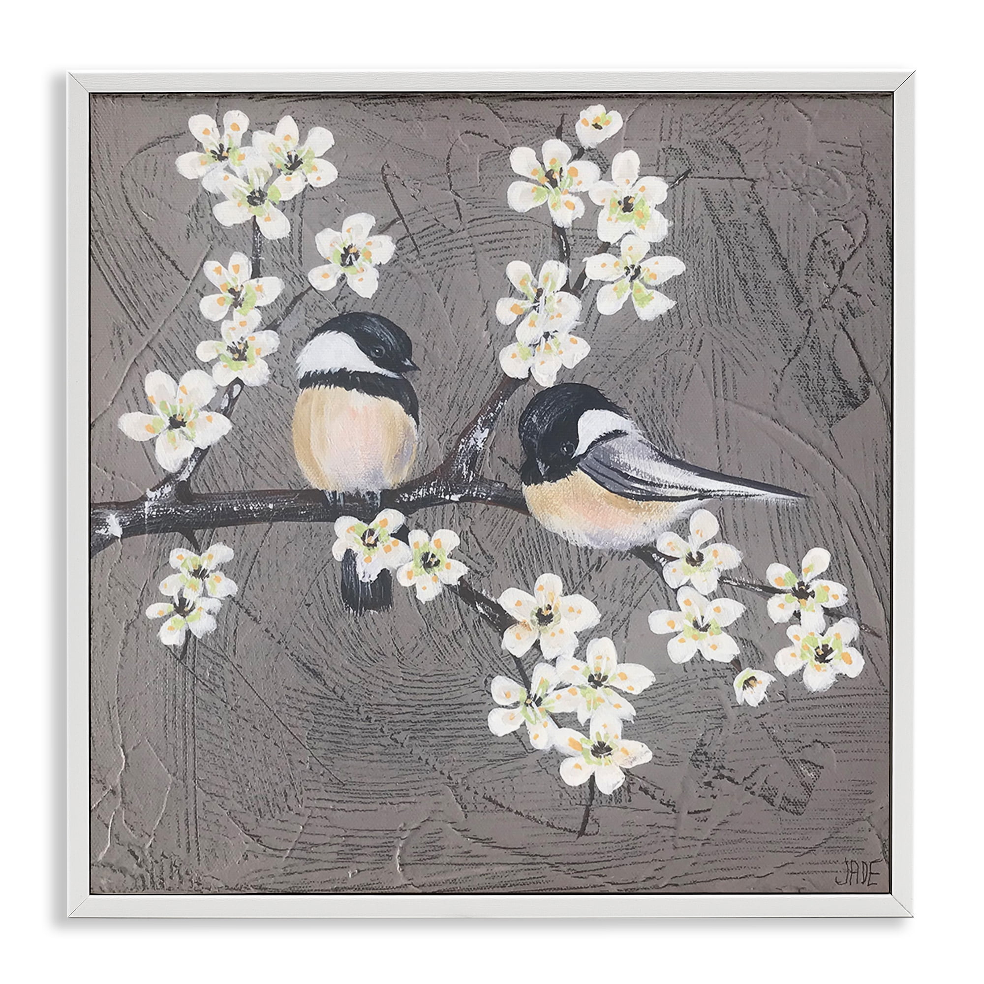 Stupell Industries Bird Pair on Branch Animals & Insects Painting White Framed Art Print Wall Art, 12 x 12