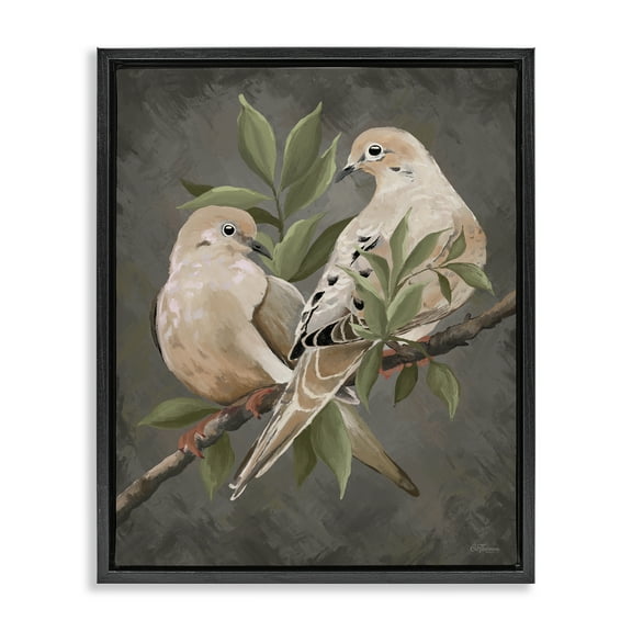 Stupell Industries Bird Pair on Grey Animals Painting Black Floater Framed Canvas Art Print Wall Art, 17 x 21