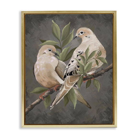 Stupell Industries Bird Pair on Grey Animals Painting Gold Floater Framed Canvas Art Print Wall Art, 17 x 21